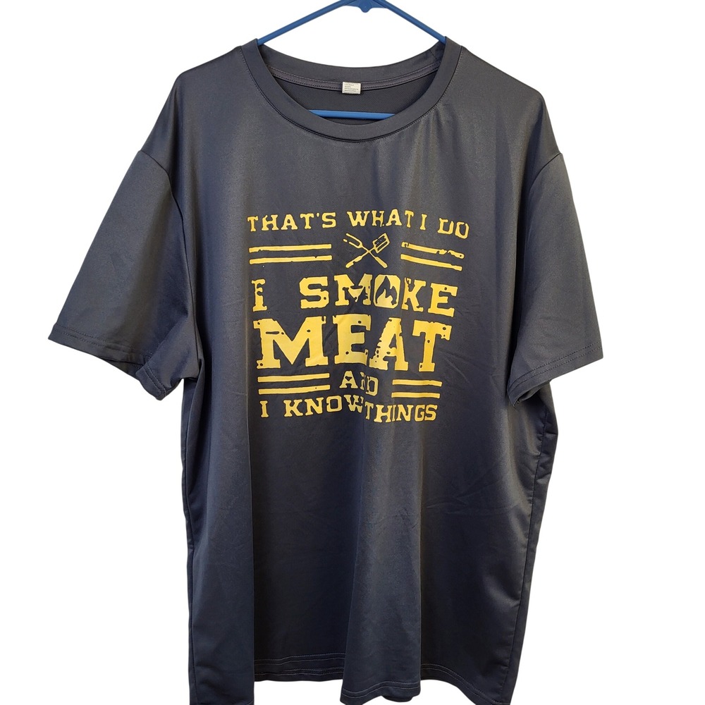 Mens 3XL I Smoke Meat And I Know Things Graphic T-Shirt Gray BBQ‎ Grilling Tee